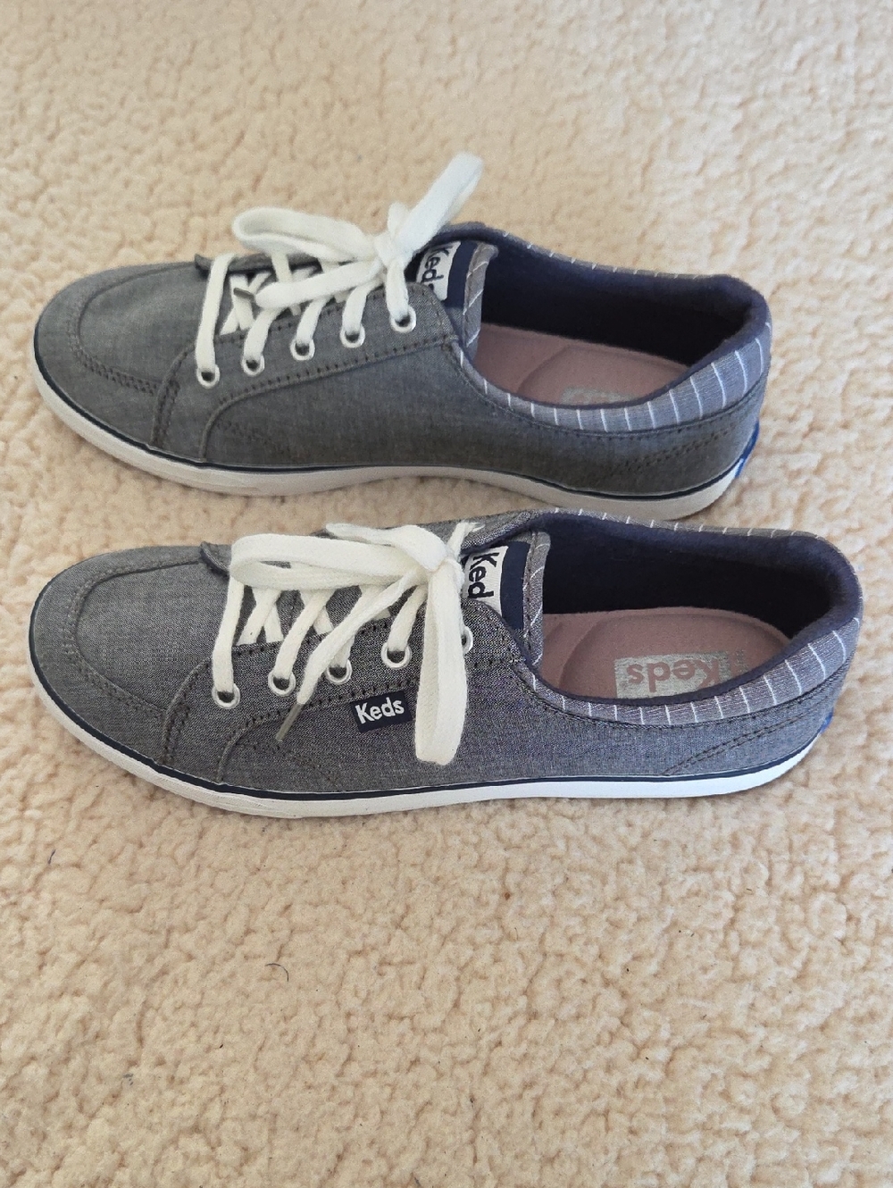 Keds Grey Canvas Low-Top Sneakers with White Laces.   New Without Tags.